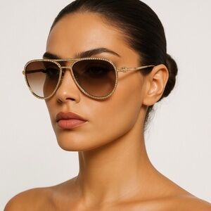 Versace Gold Crystal Aviator Sunglasses